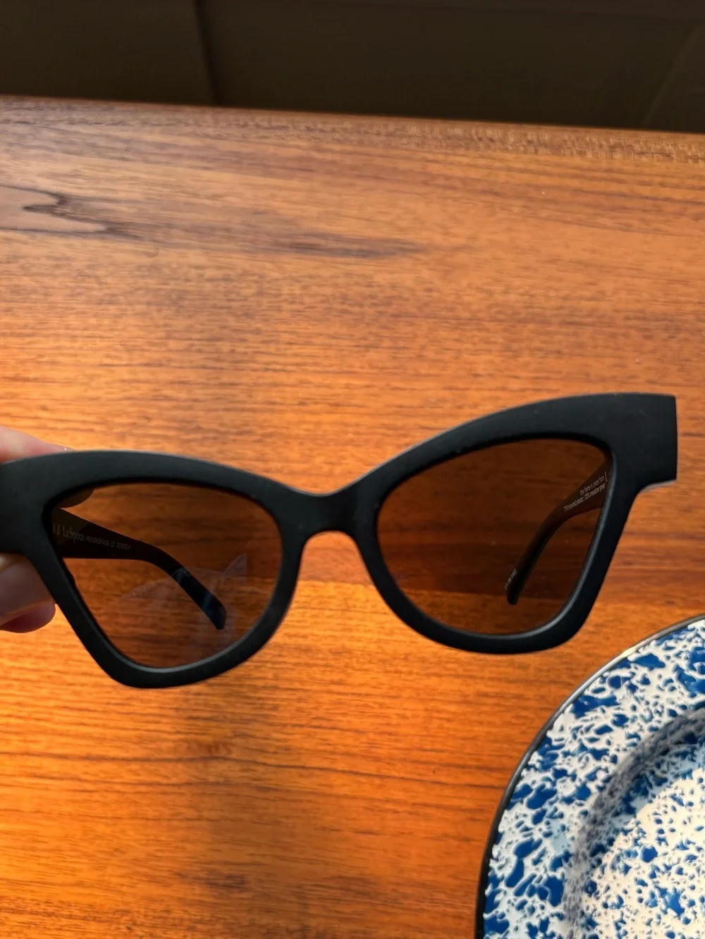 Le Specs Black Cat-Eye Sunglasses with Dark Green Lenses